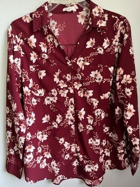 Maurices Blouse Top Floral Classics Office Workwear Casual Button Up Sz XL